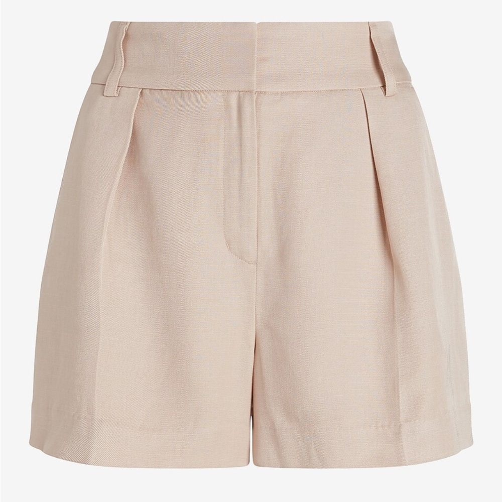 Super High Waisted Linen-Blend Pleated Shorts